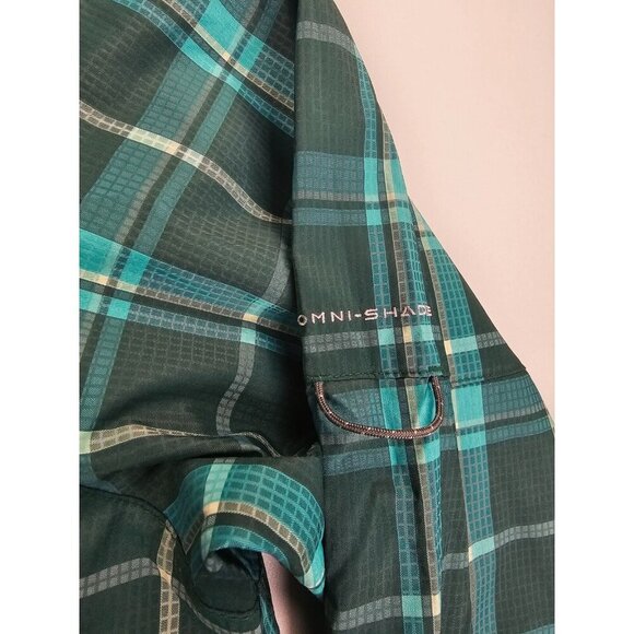Colmbia Size 3X Mens Green Check Omni Shade Back Vent Logo Tag Polyester Shirt - Picture 6 of 12